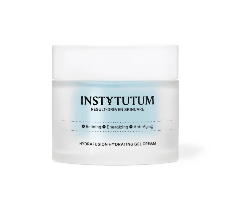 INSTYTUTUM HydraFusion Hydrating Gel Cream jar with matte light packaging and white lid