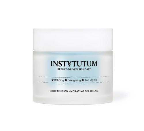 INSTYTUTUM HydraFusion Hydrating Gel Cream jar with matte light packaging and white lid