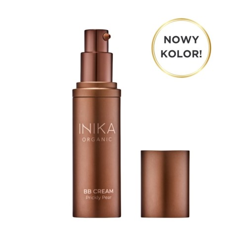 INIKA Organic BB Cream in an elegant bottle with a copper pump and cap, presented as the main product image.
