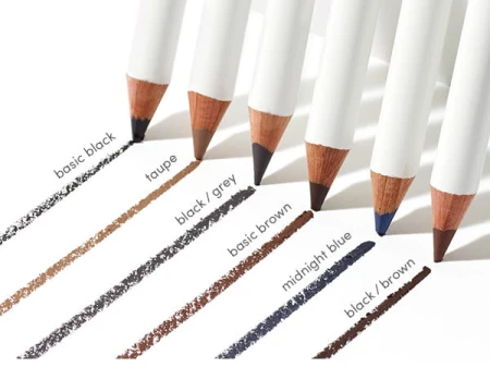 Tips of Jane Iredale Eye Pencil eyeliners available in six classic shades, with each shade name shown next to the pencil.