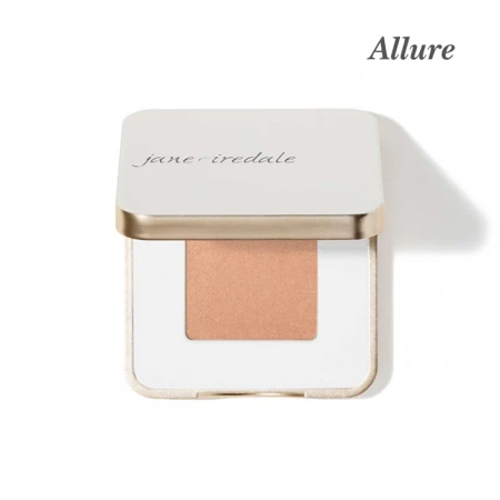 Jane Iredale PurePressed Eye Shadow Single in Allure, a warm salmon-peach shade with a satin glow for daytime makeup.