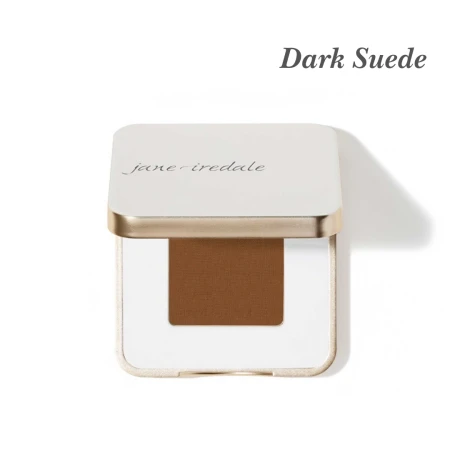 Jane Iredale PurePressed Eye Shadow Single in Dark Suede, a warm intense caramel brown with a matte finish for crease definition or smoky looks.