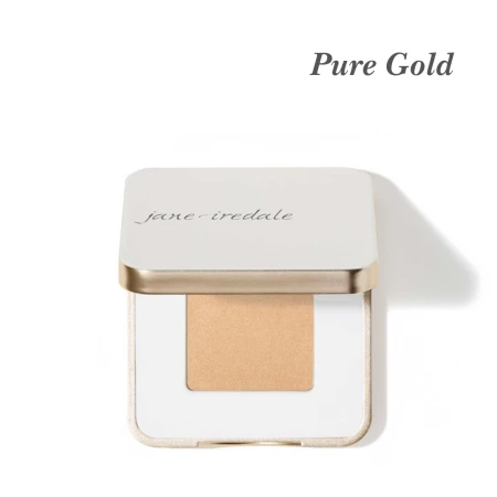 Jane Iredale PurePressed Eye Shadow Single in Pure Gold, a classic warm gold with subtle shimmer for brightening the lid, inner corner or center of the mobile lid.